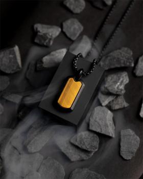 Preview: Volltitan-Halskette mit schwarzem Finish und Tigerauge-Stein - Imperium Black Tiger